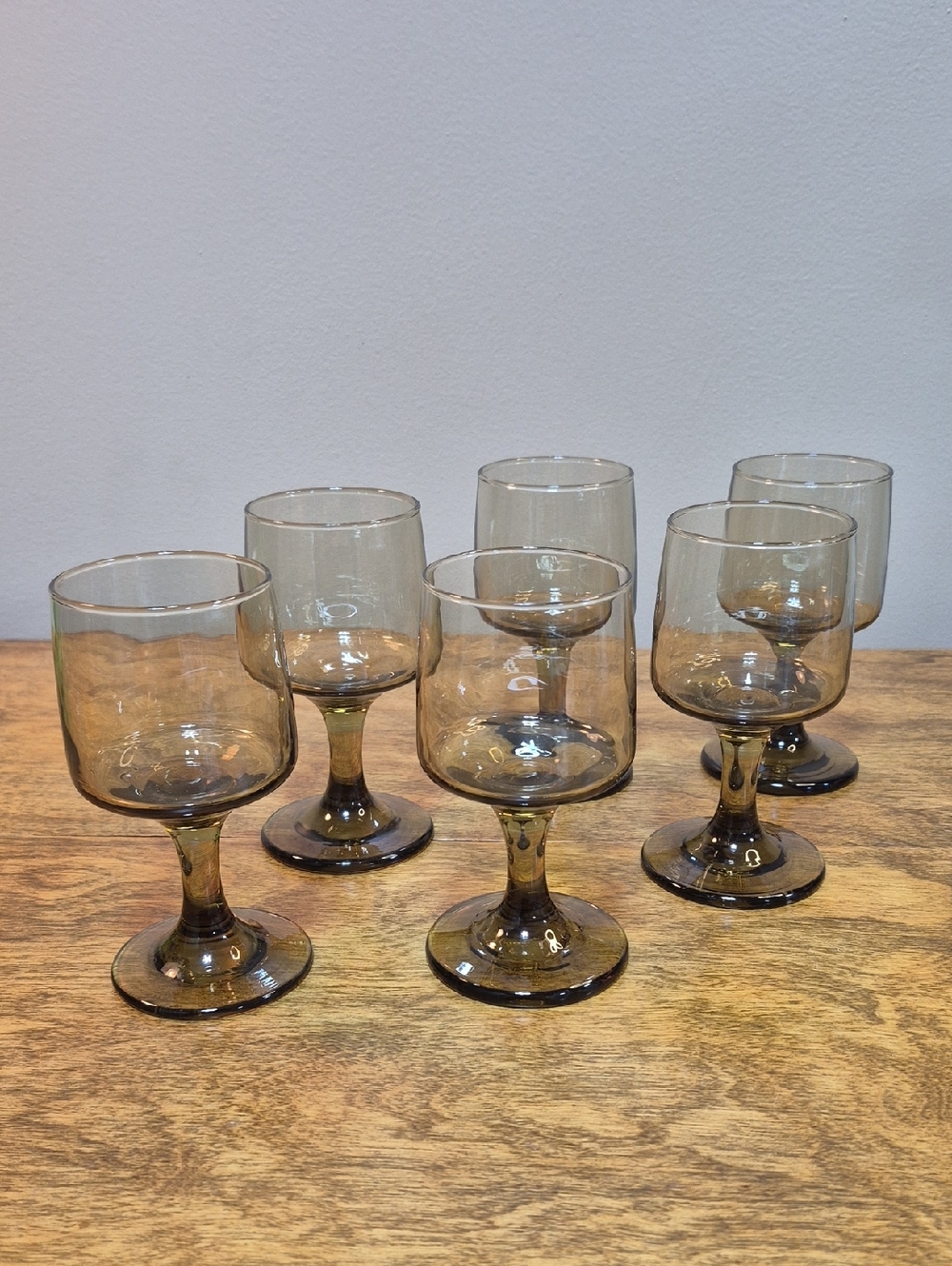 LIBBEY MCM Vintage 1970s Tawny Accent Smoked Wine Glass Goblets, Set of 6